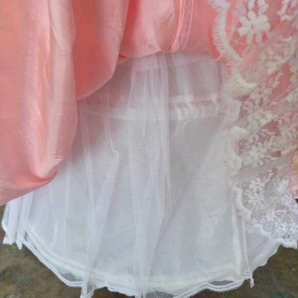 Gunne Sax Vintage 80s Pink Princess Dress Size XS S Maxi Satin Lace Bows - Picture 9 of 11